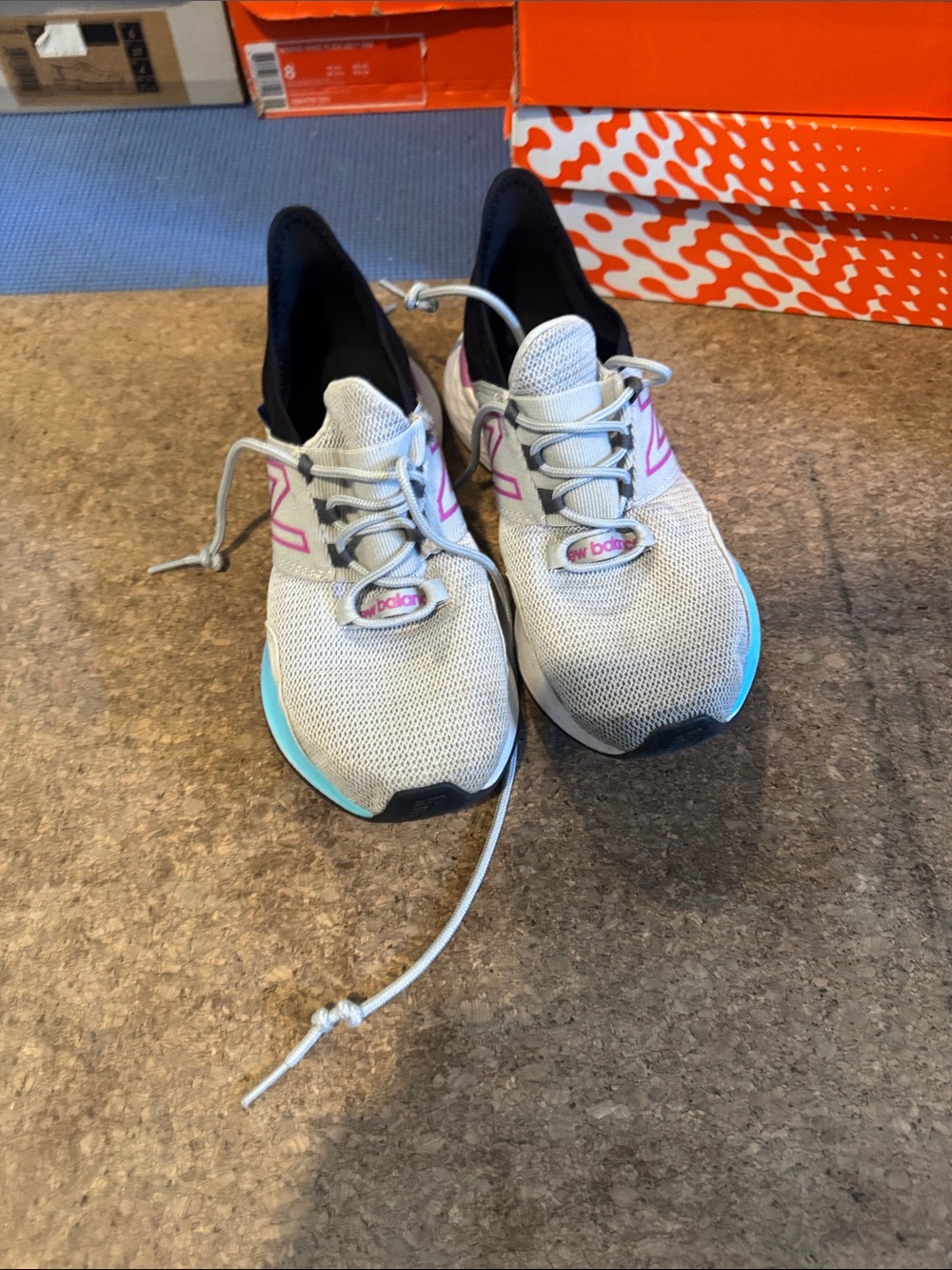 New Balance Light Gray Mesh Sneakers with Pink & Teal Accents